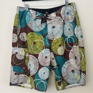 O'Neill Mens Artistic Board Shorts with Retro Pattern‎ Size 34 Swim Trunks Cargo